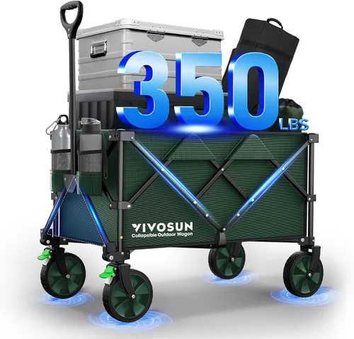 Vista 9 de Vivosun - Carrito de servicio plegable de alta resistencia para campamento, jardín, intemperie, ruedas universales y mango ajustable, negro