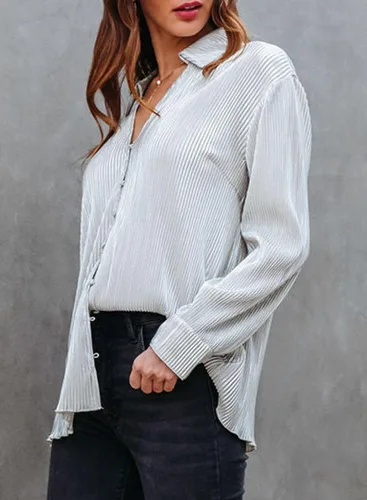 Vista 3 de Astylish Blusa elegante de manga larga con botones Plisse para mujer, ropa de moda