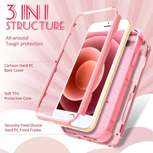 Vista 4 de Funda para iPhone SE 2020/2022/3ª generación, para iPhone 8/7, funda protectora resistente con diseño de flor linda para mujeres, hombres, niñas