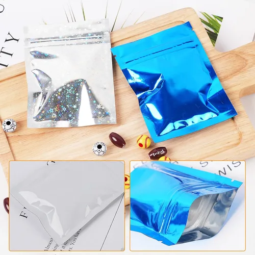 Vista 6 de 100 piezas Premium a prueba de olores, doble cara de Mylar de color plano sellable por calor, bolsa de embalaje de muestras 3 x 4 pulgadas