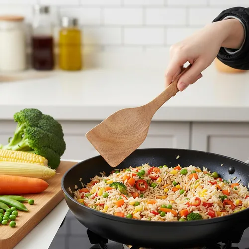 Vista 6 de 2 espátulas de madera para utensilios de cocina, espátula de madera de mango largo para utensilios de cocina antiadherentes, cuchara, espátula