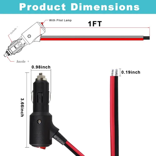 Vista 2 de SPARKING - Enchufe macho de repuesto para encendedor de cigarrillos de 12 V con interruptor de encendido y apagado - 1 pie, enchufe macho de 12 V