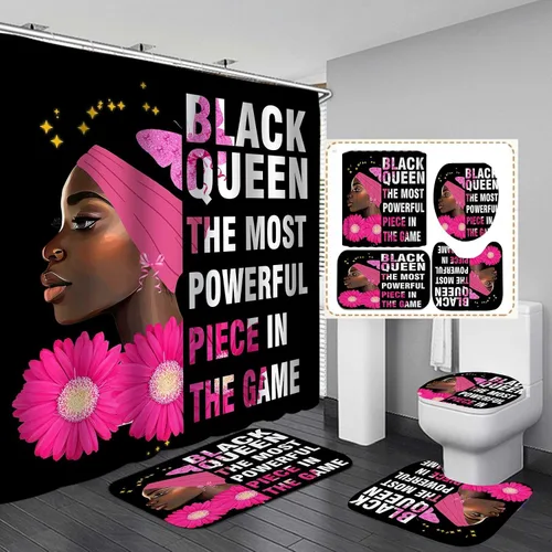 Vista 22 de Jayden Madge - Juego de 4 cortinas de ducha para mujer afroamericana, citas inspiradoras, atardecer, safari, animales, tribal, niña afro, orgullosa