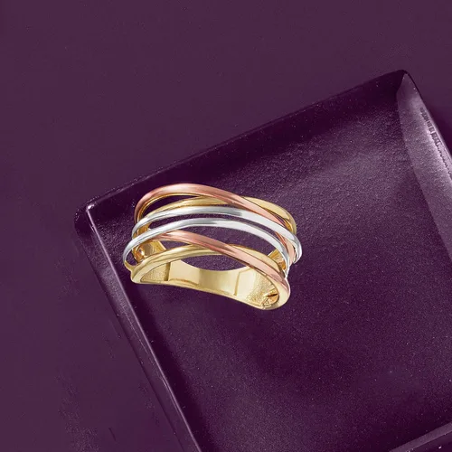 Vista 5 de Ross-Simons 14kt Tri-Colored Gold Highway Ring