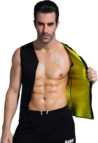 Vista 3 de Camiseta térmica para hombre, de neopreno, adelgazante, chaleco moldeador de cuerpo, entrenamiento, sudor, sauna, traje deportivo, quemador