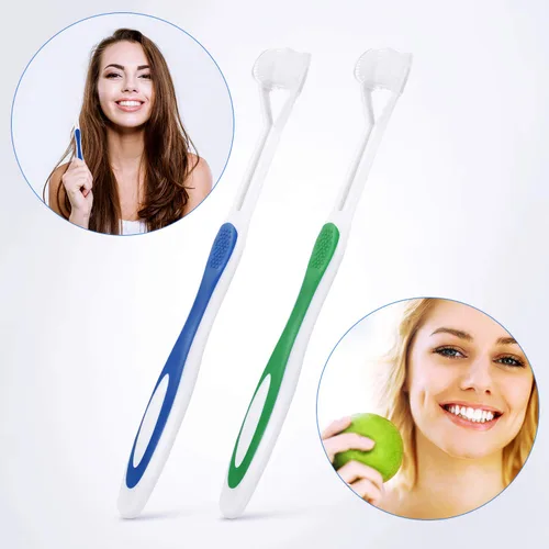 Vista 6 de Boao 2 piezas de cepillo de dientes de viaje para autismo de tres cerdas para dientes completos, cerdas de gran ángulo para limpiar cada diente