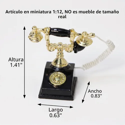 Vista 4 de Casa de muñecas Miniaturas 1 12 Escala Vintage Teléfono Escritorio Negro