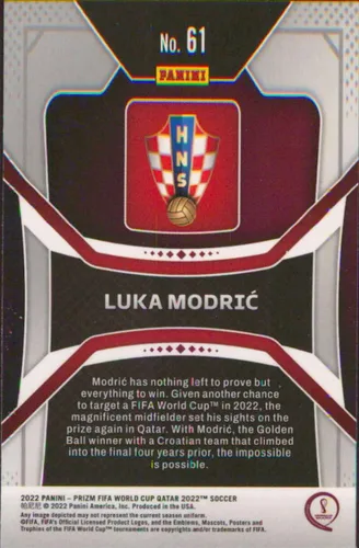 Vista 2 de 2022 Panini Prizm FIFA World Cup Qatar #61 Luka Modric Croatia Soccer Card