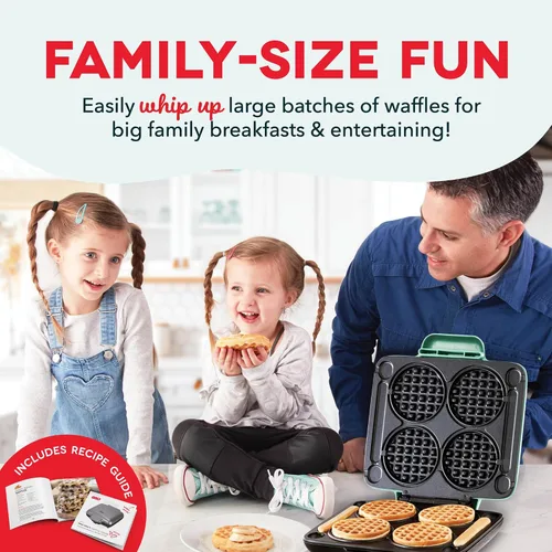 Vista 5 de Dash Multi Mini Waffle Maker, hace 4 gofres a la vez, aguamarina Small Waffle Iron for Families, Kids Breakfast Sandwiches, Waffle Sticks