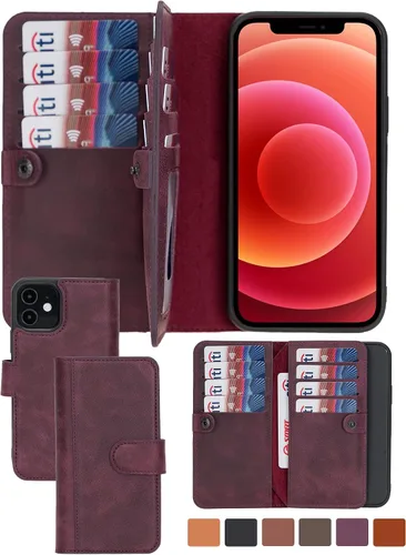 Vista 20 de HARDISTON Funda de piel auténtica de alta calidad hecha a mano para iPhone 7/8 / SE doble folio tarjetero - Funda magnética desmontable - Soporte