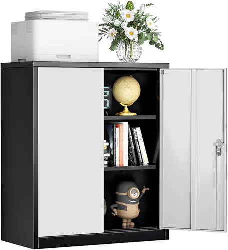Vista 14 de INTERGREAT Gabinete de almacenamiento de metal con puertas con cerradura, gabinetes de almacenamiento de acero con cerradura con 2 puertas y Negro
