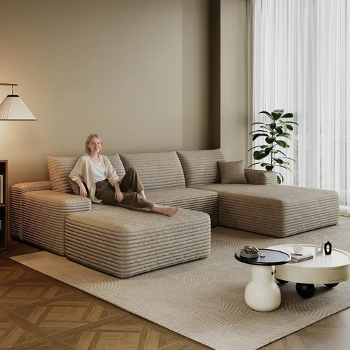 Vista 15 de Sofá modular en forma de L de 96 pulgadas con diván, moderno y cómodo sofá de pana para sala de estar, sofá de espuma viscoelástica, no requiere