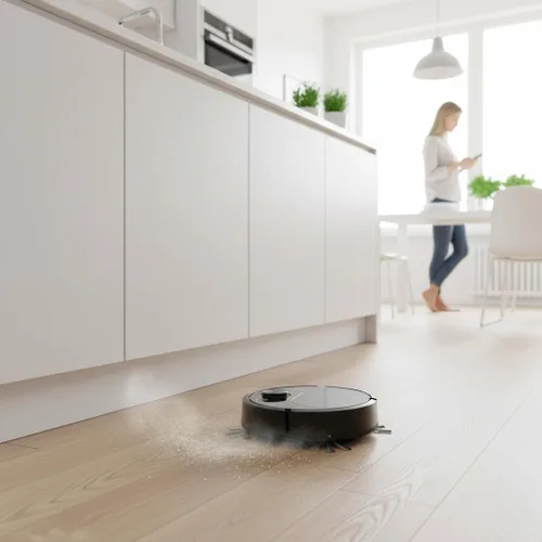 Vista 7 de Robot aspirador, potente aspirador robótico silencioso de succión limpia suelos duros a alfombras de pelo bajo, ideal para pelo de mascotas