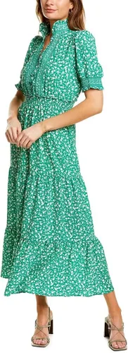 Vista 5 de London Times Vestido midi escalonado con volantes SLV para mujer, Negro