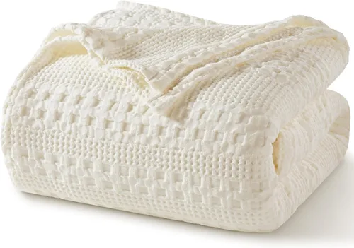 Vista 15 de PHF Manta ligera de punto gofre 100% algodón para cama, King, color blanco 02 Blanco