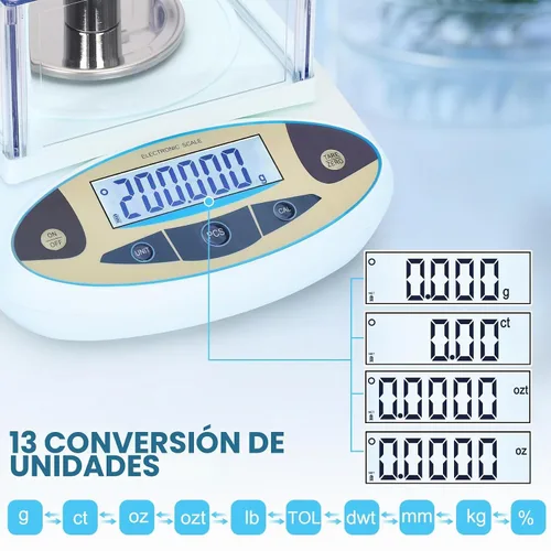 Vista 3 de Balanza de laboratorio 500g*0.001g, balanza analítica de alta precisión con parabrisas, balanza electrónica científica, balanza de precisión digital
