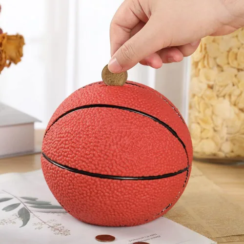 Vista 3 de H&W Alcancía de baloncesto para niños, banco de monedas con temática de baloncesto inastillable, tamaño grande, regalo para niños (tamaño L)