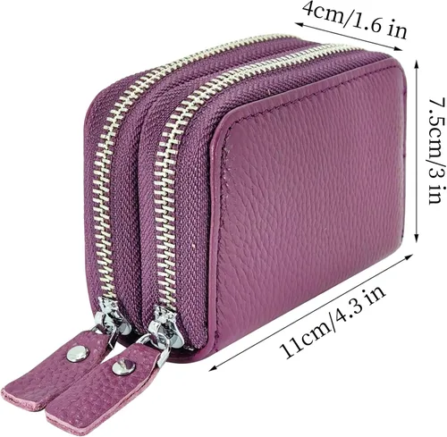 Vista 38 de Cartera de cuero para mujer, con doble tarjeta, tarjetero con cremallera, múltiples compartimentos, bloqueo RFID C-W-1, Rosado, Talla única