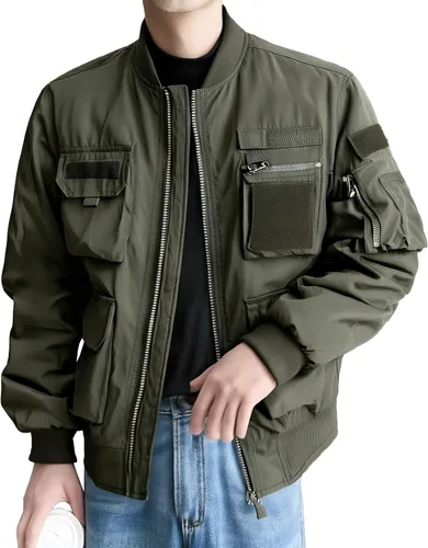 Vista 3 de Chaqueta bomber acolchada para hombre, chaqueta militar de vuelo para hombre, chaquetas casuales de otoño, ropa de abrigo ligera de invierno