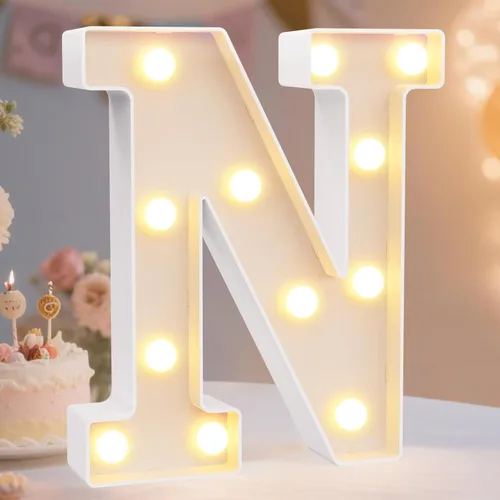 Vista 45 de Pooqla Letras con luces LED de marquesina, letras decorativas iluminadas en blanco cálido y blanco frío, letras del alfabeto iluminadas para niños