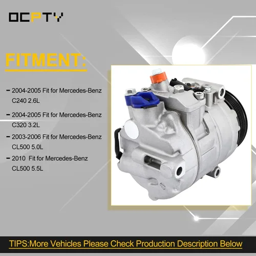 Vista 8 de OCPTY Compresor de CA para 2003-2011 para M-ercedes-Benz C240 C320 CL500 CL550 CLK320 CLK500 CLK55 AMG CLS500 CLS55 AMG CLS500 CLS550 E320 E500 E55