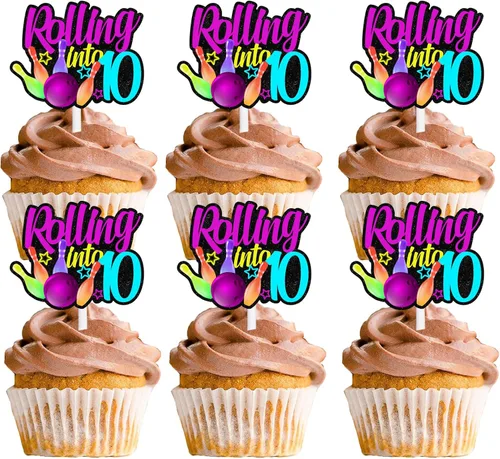 Vista 16 de 18 piezas de bola de boliche con purpurina, decoración de postre, magdalenas, boliches, 6 temas, suministros de decoración para niños y niñas