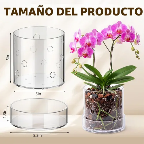 Vista 2 de Maceta de orquídea acrílica transparente de 5 pulgadas con agujeros