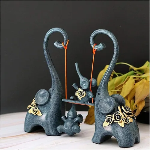Vista 6 de LQX Escultura de mesa, pequeñas estatuas decorativas en casa, elefante abstracto, estatua familiar, resina, columpio, escultura de elefante, regalo