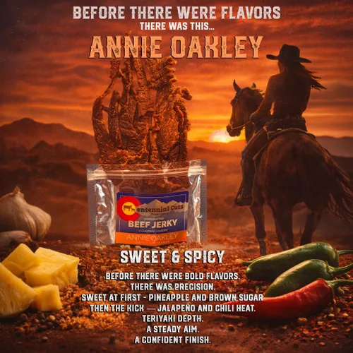 Vista 6 de Centennial Cuts Tasajo de res – 7 oz, Annie Oakley dulce y picante