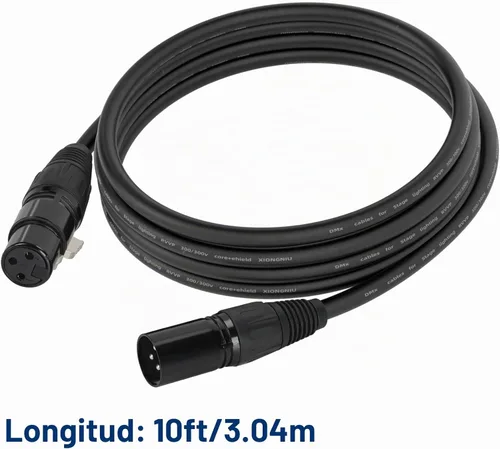 Vista 2 de Cable DMX de 10 pies, paquete de 4 cables de luz DMX de 9.8 ft, cables DMX de 3 pines, cable de señal XLR macho a hembra con conectores metálicos