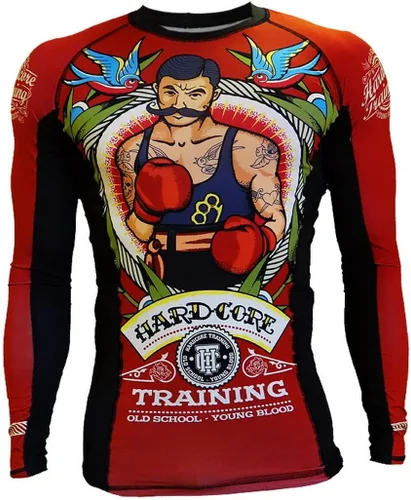 Vista 2 de Hardcore Training Camiseta de compresión para hombre, manga larga, Jiu Jitsu, MMA No-Gi, BJJ apretada, capa base de combate