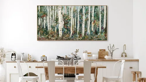 Vista 6 de tigeridge Arte de pared de abedul enmarcado, lienzo de bosque de abedul floreciente, imágenes de paisaje natural, decoración de pared de madera