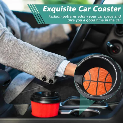 Vista 6 de 2 unidades de posavasos para portavasos de coche - Posavasos de cerámica absorbente con diseño de pelota de baloncesto deportivo, posavasos de coche