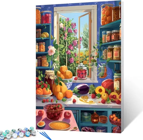 Vista 14 de Variedad de especias y hierbas, kits de pintura por números con pinceles, condimentos de cocina, pintura al óleo acrílica para adultos y niños