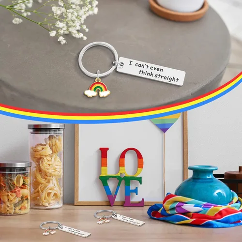Vista 5 de Sasylvia 2 llaveros gay arcoíris divertidos regalos de orgullo gay LGBTQ, accesorios de joyería LGBTQ I Can't Even Think Straight Llavero