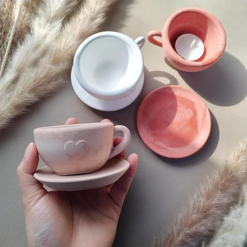 Vista 2 de Wehous Juego de moldes de silicona con forma de taza de té y platillo, recipiente de resina creativa, bandeja de almacenamiento de frascos, soporte