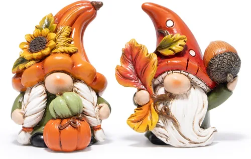 Vista 9 de Hodao Figuras de resina de gnomos de Navidad con sombreros rojos y diseño de copo de nieve, bonita estatua coleccionable para decoración de mesa