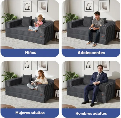 Vista 5 de COMAX Sofá cama futón, sofá cama convertible 4 en 1, sofás deshuesados para sala de estar, sofá biplaza plegable pequeño plegable que ahorra Gris