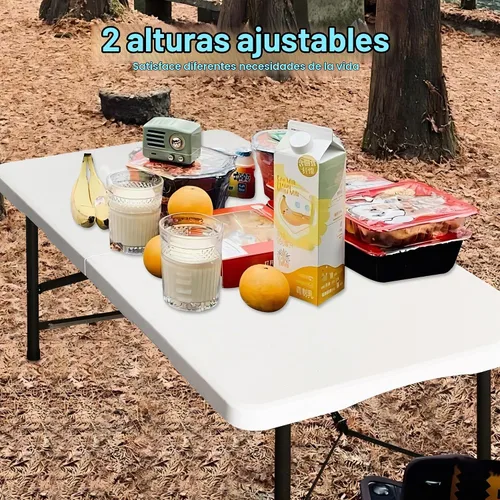 Vista 3 de Bblife Mesa portátil plegable para eventos de 4 pies, mesa de camping de plástico con 2 alturas ajustables, mesa de utilidad resistente para Blanco