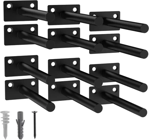 Vista 14 de 12-Pack 10 inch Floating Shelf Brackets, Hidden Shelf Bracket for Wood Negro-paquete de 12