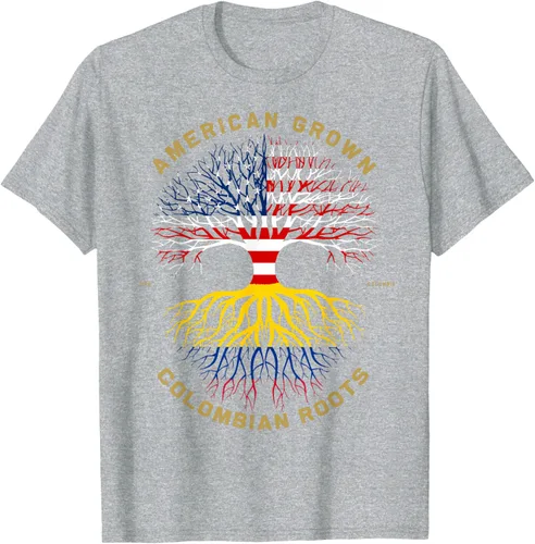 Vista 33 de Camiseta de regalo con la bandera de Estados Unidos con árbol de raíces colombianas