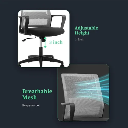 Vista 5 de HGS Silla ergonómica para computadora, silla de oficina, sillas de escritorio de malla, silla giratoria barata con ruedas, altura ajustable con Gris