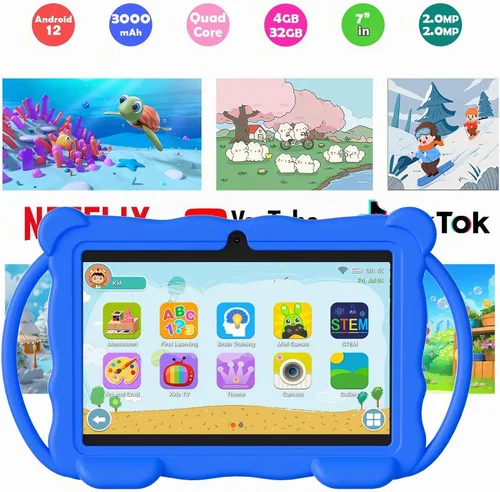 Vista 2 de Tableta infantil de 7 pulgadas para niños, Tableta de aprendizaje para niños de 32 GB ROM con estuche protector, aplicaciones educativas