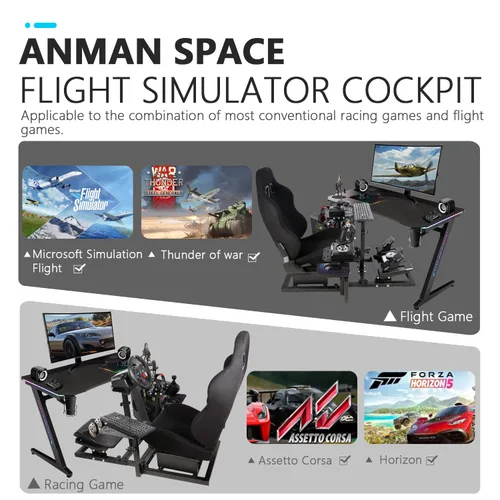 Vista 4 de Anman Comprehensively Racing Simulator Cockpit With Black Seat Fits for LogitechThrustmaster G923,G29,G27,G920,T150,T300,T300RS3-Piece Shift Lever