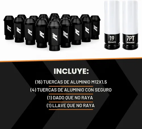 Vista 5 de Mishimoto Juego de tuercas de bloqueo de aluminio negro, M12x1.5, 20 piezas