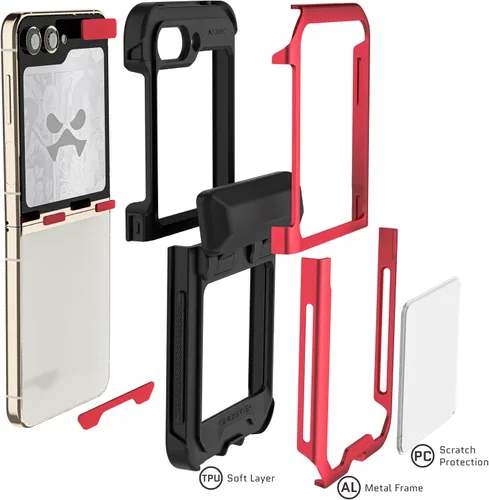 Vista 5 de Funda delgada de aluminio para Galaxy Z Flip 5 - ATOMIC by Ghostek Rojo