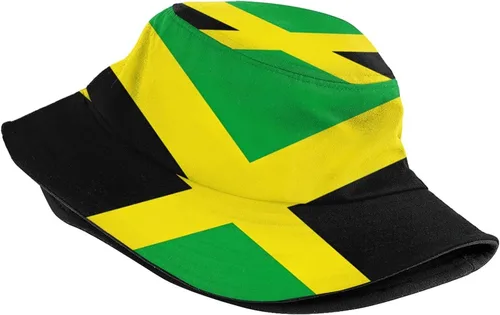 Vista 2 de Sombrero de pescador con bandera de Jamaica para exteriores, sombrero de sol de Jamaica, gorra de pescador plegable para hombres, mujeres