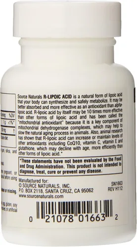 Vista 4 de Source Naturals Ácido R-lipoico 100 mg, 30 tabletas