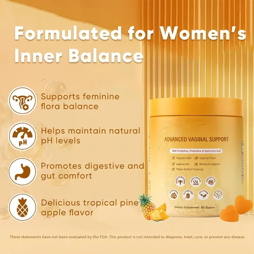 Vista 2 de Gomitas probióticas de piña, piña hawaiana femenina, equilibrio de pH femenino, apoya la vitalidad femenina y la salud intestinal, 60 gomitas