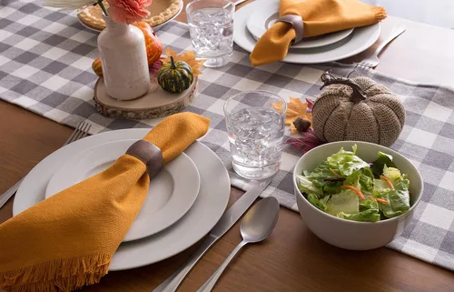Vista 5 de DII Colección de Mesa a Cuadros Pesada con Flecos, Camino de Mesa, 14x72 pulgadas, Gris 2-Gris